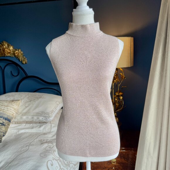 Light Silvery Gold Knit Sleeveless Mock Turtleneck - Picture 4 of 11